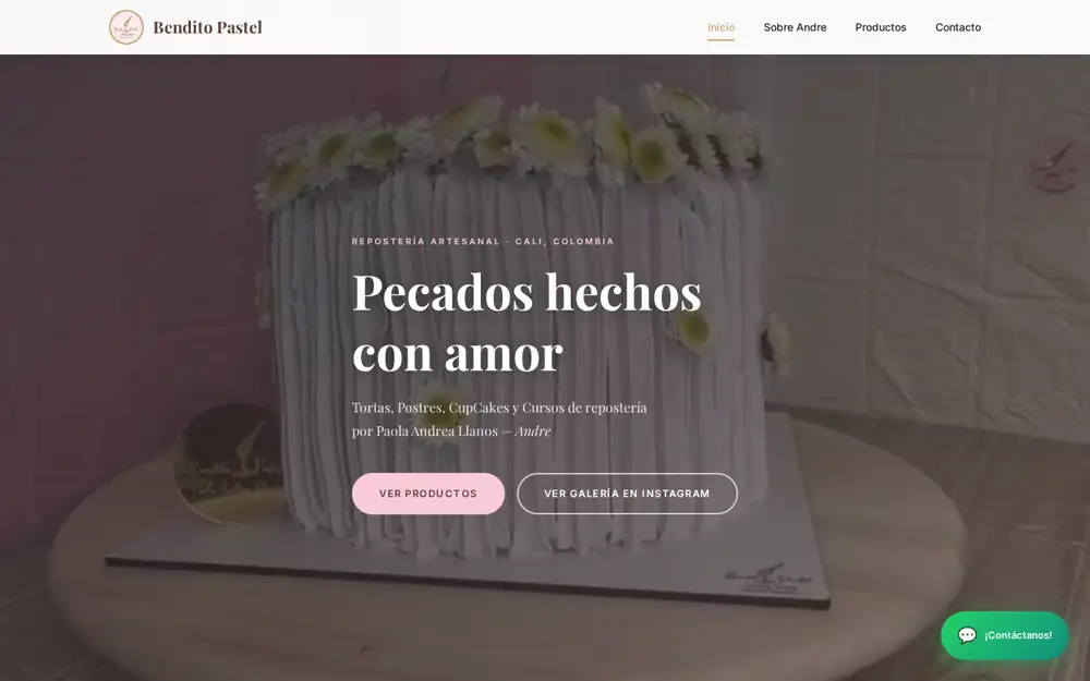 Sitio web de Bendito Pastel en pantalla de computador