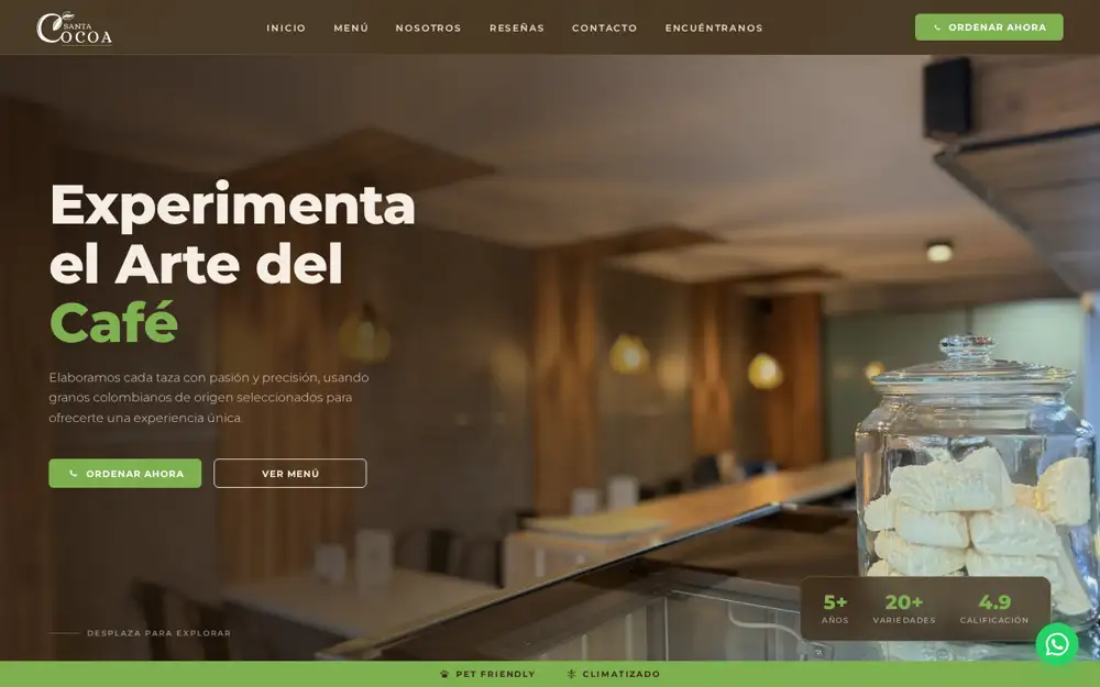 Sitio web de Santa Cocoa en pantalla de computador