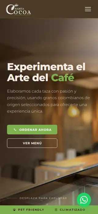 Sitio web de Santa Cocoa en celular
